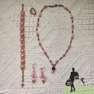 BFD Beaded Set of Jewelry In Pink & White Tones